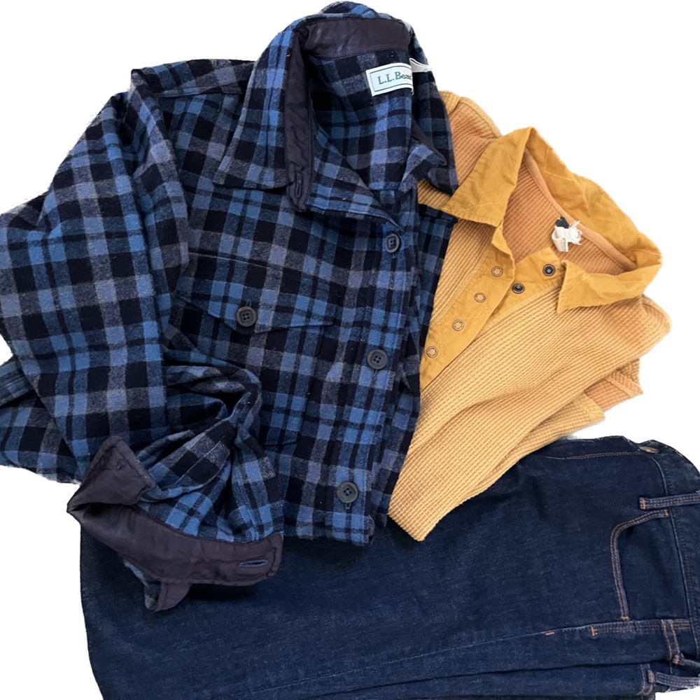 L.L Bean Womens 100% Wool Blue Plaid Flannel Sz XL